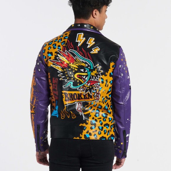 R3bel Men’s Biker/Bomber Jacket Style 612-551 Purple Size M - Picture 2 of 3